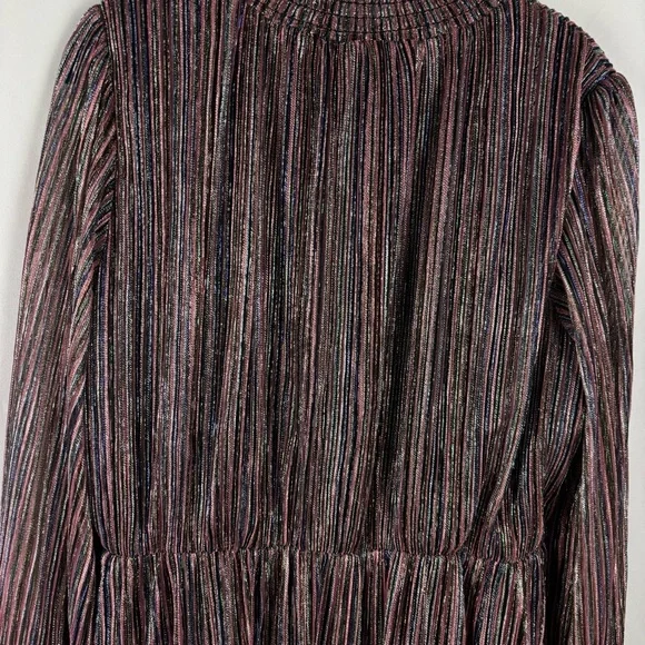 NWT O.P.T Women’s Metallic Striped Ruffle Long Sleeve Smock Neck Party Dress, XL - Picture 13 of 15